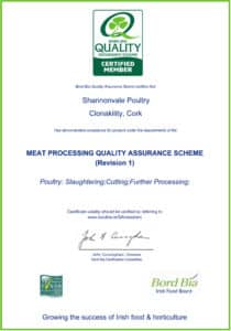 Certificate Bord Bia MPQAS Certificate Shannonvale Poultry